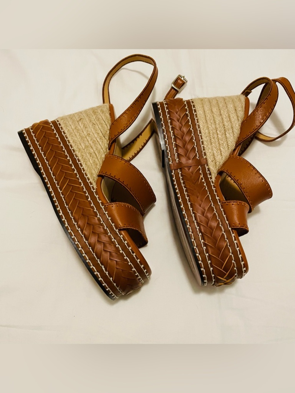 Castaner Tan Leather Espadrille Wedge Sandals - Picture 8 of 11